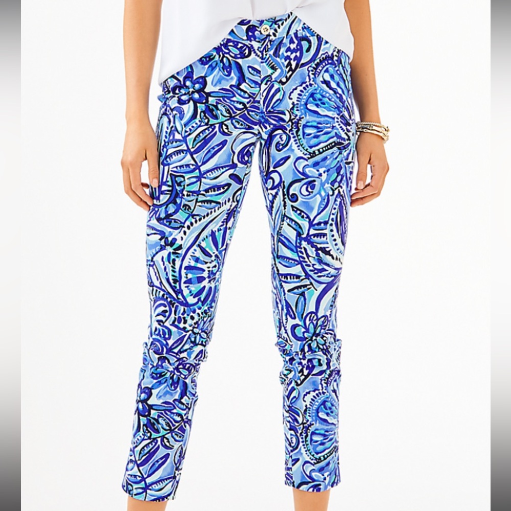 Lilly Pulitzer Kelly High‎ Rise Skinny Ankle Pants Iris Blue Zanzibar Zoo